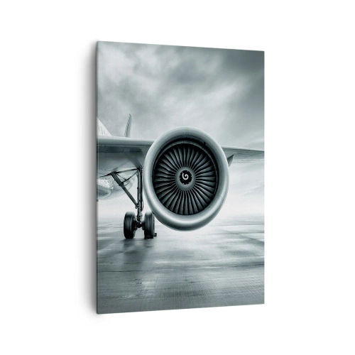 Impression sur toile - Image sur toile - Le réacteur d'un avion sur le tarmac - 70x100cm - Sent la force! - Décoration murale moderne pour le salon et la chambre ARTTOR