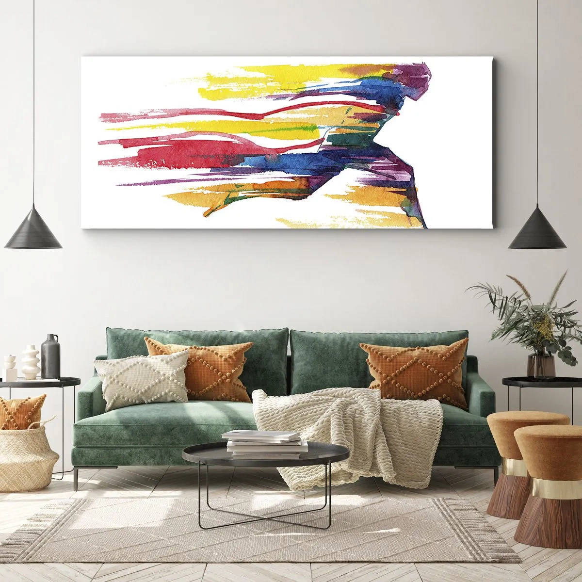 Impression sur toile - Image sur toile - Courir à travers l'arc-en-ciel - 100x40 cm