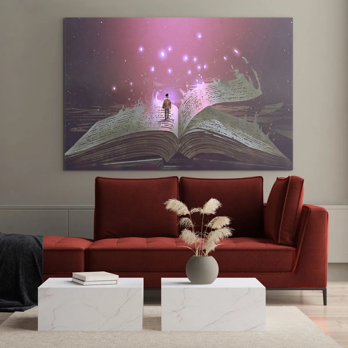 Impression sur verre - Image sur verre - Un livre ouvert d'où flottent lumière magique et étoiles - 120x80cm - Invitation à un autre monde - lisez ! - Décoration murale moderne pour le salon et la chambre ARTTOR