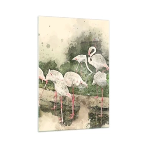 Impression sur verre - Image sur verre - Flamants roses dans leur environnement naturel dans un style aquarelle - 70x100cm - Rêve exotique - Décoration murale moderne pour le salon et la chambre ARTTOR