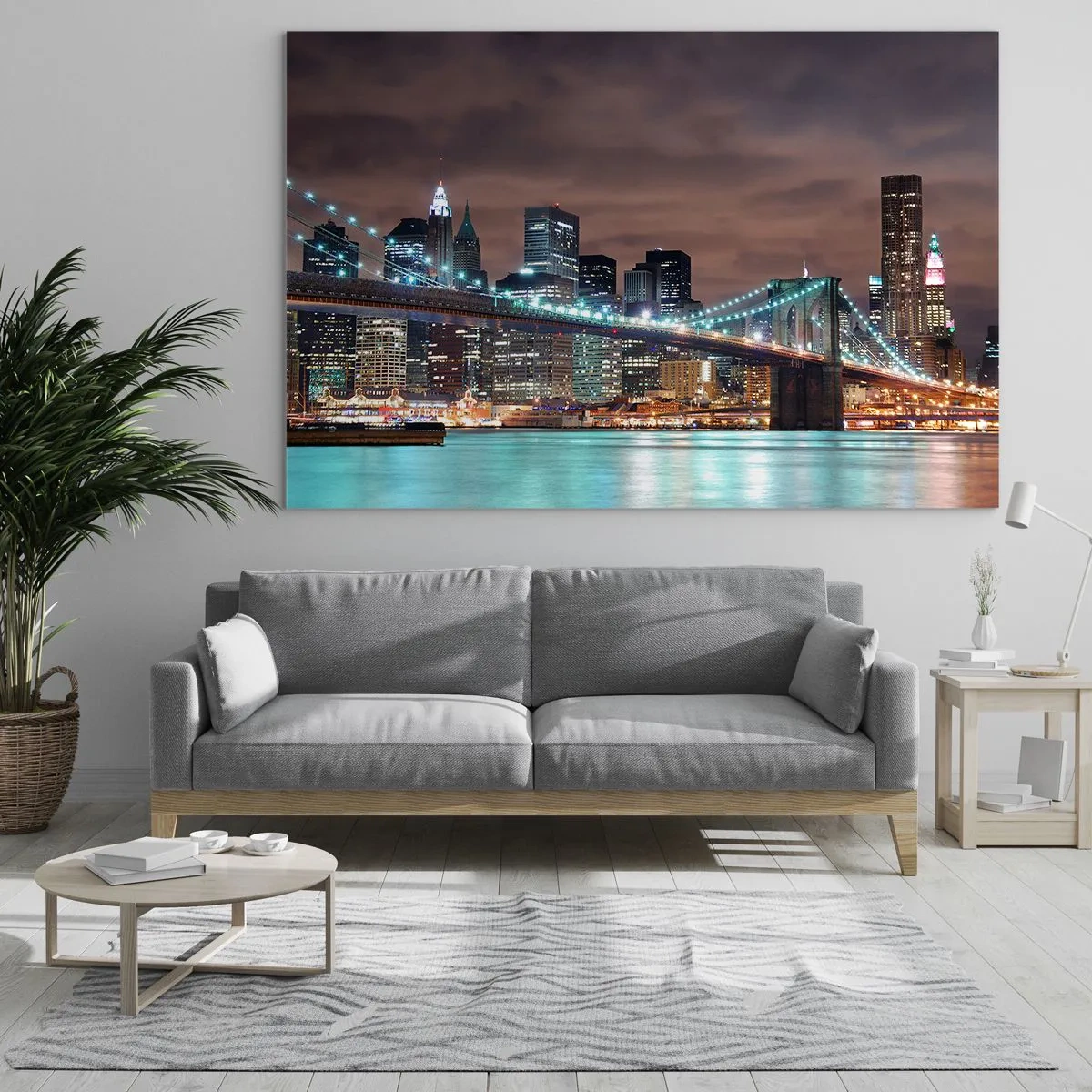 Impression sur verre - Image sur verre - Panorama nocturne de la ville avec le pont illuminé - 120x80cm - Lumières des grandes villes - Décoration murale moderne pour le salon et la chambre ARTTOR