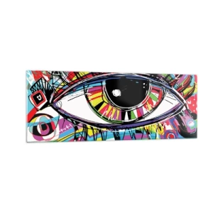 Impression sur verre - Image sur verre - Œil de graffiti abstrait coloré - 140x50cm - Oeil coloré - âme colorée - Décoration murale moderne pour le salon et la chambre ARTTOR