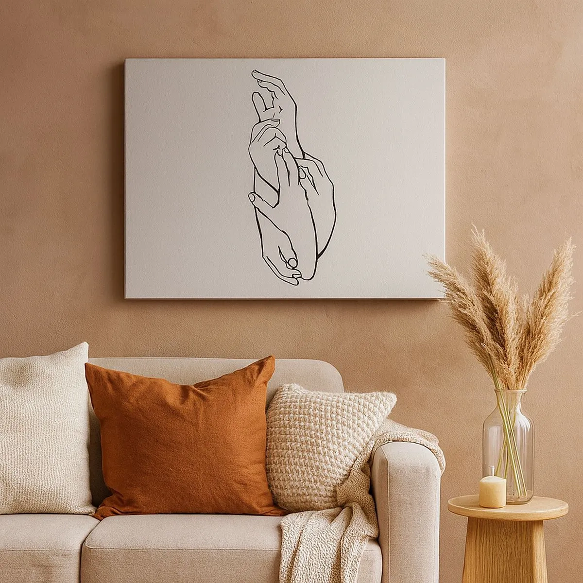 Impression sur toile - Image sur toile - Un croquis minimaliste de mains jointes dans un geste de délicatesse. - 70x50cm - Bon contact - Décoration murale moderne pour le salon et la chambre ARTTOR