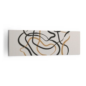 Impression sur toile - Image sur toile - Lignes emmêlées en noir et or sur fond clair - 160x50cm - Tout s'est mal déroulé - Décoration murale moderne pour le salon et la chambre ARTTOR