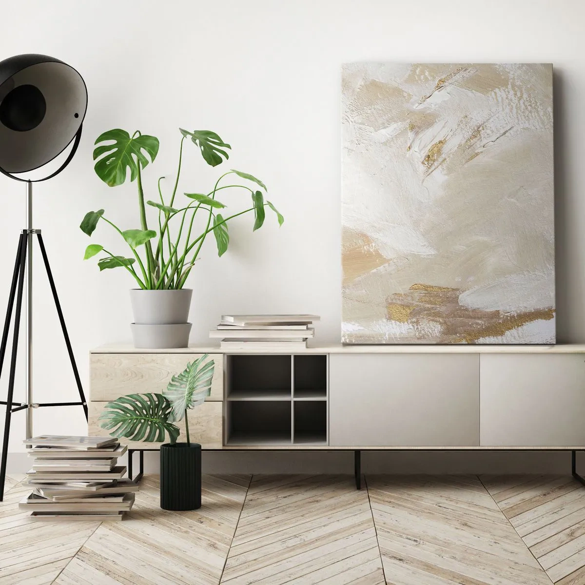 Impression sur toile - Image sur toile - Des tons abstraits délicats dans des tons beiges et dorés - 70x100cm - Composition pastel - Décoration murale moderne pour le salon et la chambre ARTTOR