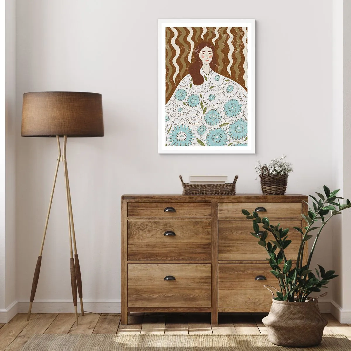 Affiche dans un cadre blanc - Poster - Portrait en robe fleurie - 40x50 cm