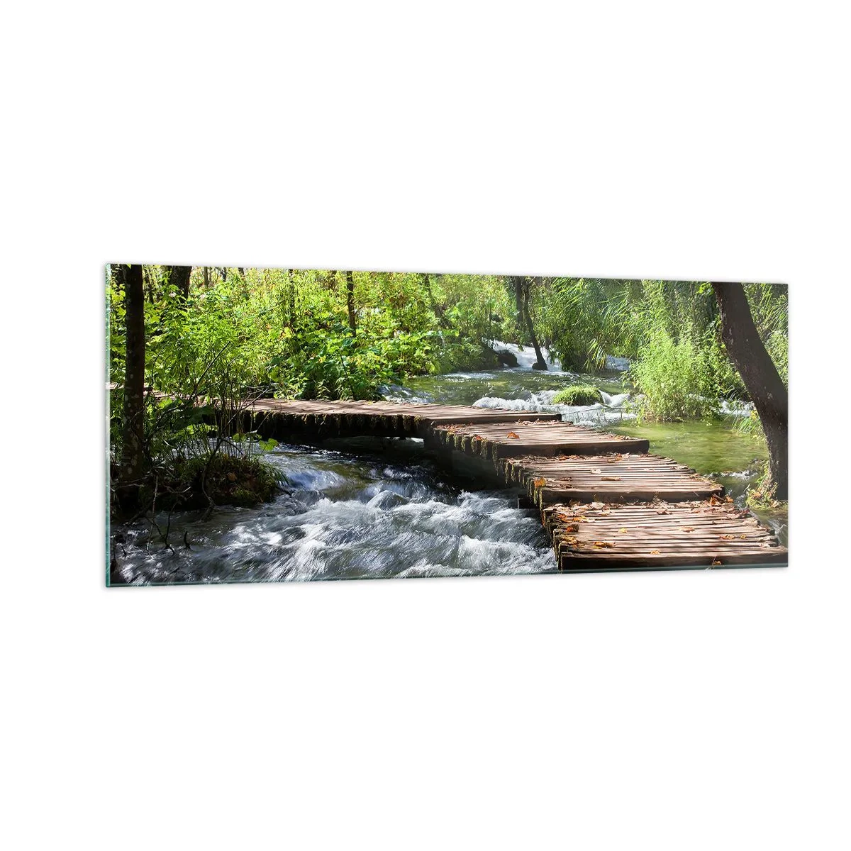 Impression sur verre - Image sur verre - Au-dessus de la cascade mousseuse - 100x40 cm