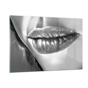 Impression sur verre - Image sur verre - Lèvres féminines sensuelles aux tons monochromes - 120x80cm - Je sais à quoi tu penses… - Décoration murale moderne pour le salon et la chambre ARTTOR