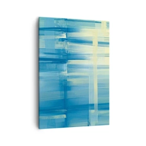 Impression sur toile - Image sur toile - Une peinture abstraite dans des tons turquoise et bleu avec des coups de pinceau géométriques. - 50x70cm - Composition en turquoise - Décoration murale moderne pour le salon et la chambre ARTTOR