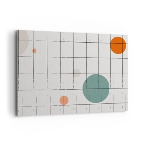 Impression sur toile - Image sur toile - Cercles colorés abstraits sur un fond de grille géométrique - 100x70cm - Piégé. Nous ou eux ? - Décoration murale moderne pour le salon et la chambre ARTTOR