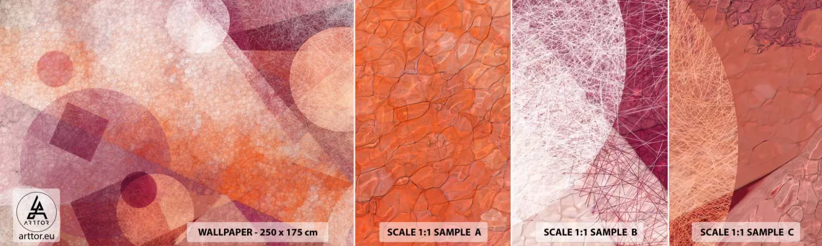 Échantillon de Papier Peint Autocollant Deluxe Sticker - Transformations géométriques en rose - Abstraction, Morceau, Modèle moderne - 100x30 cm