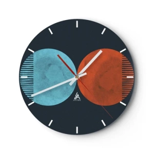 Horloge murale - Pendule murale - Une combinaison de cercles bleus et rouges avec des lignes géométriques - 30x30cm - Seulement la géométrie ? - Décoration murale moderne pour le salon, la cuisine et la chambre ARTTOR