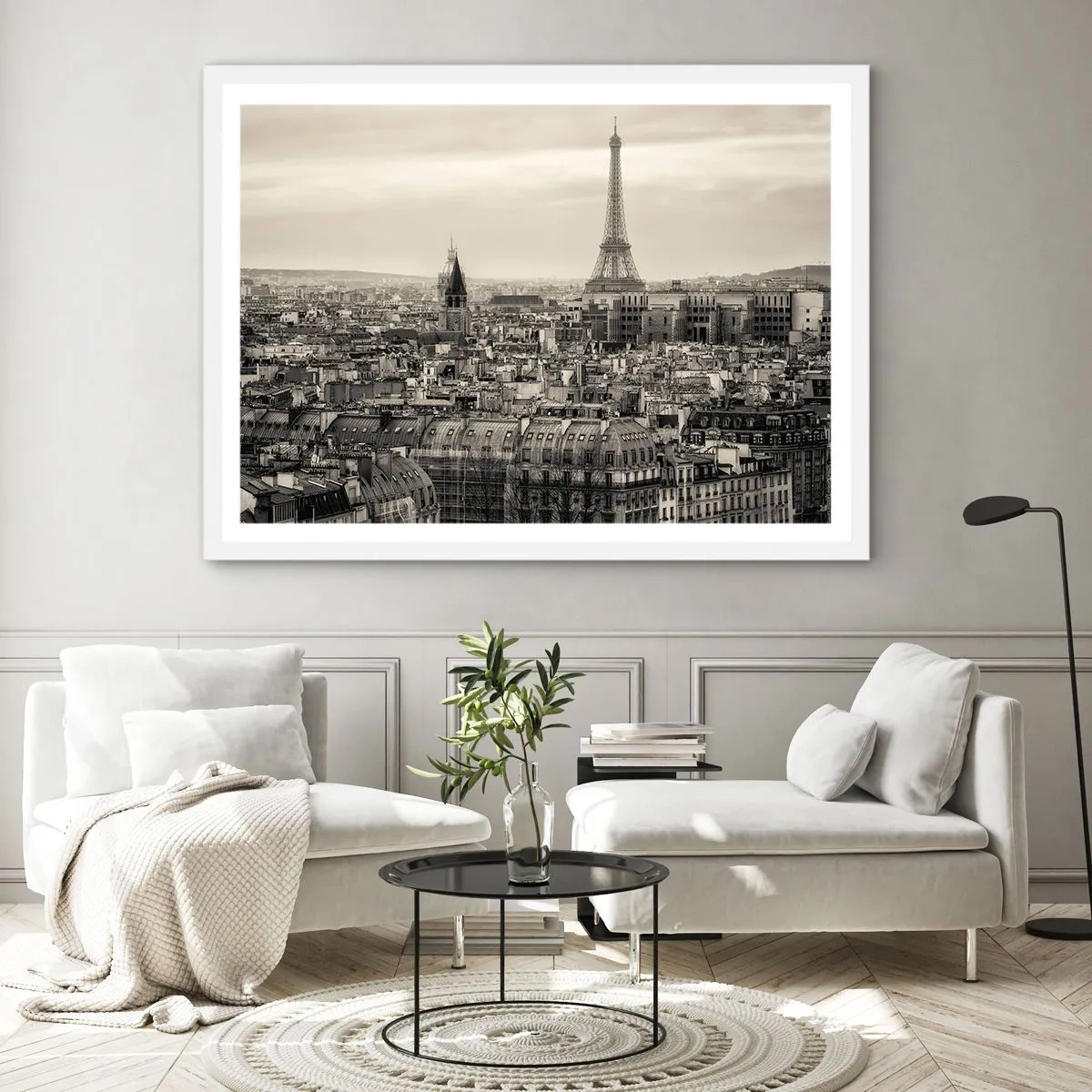 Affiche dans un cadre blanc - Poster - Sur les toits de Paris - 50x40 cm