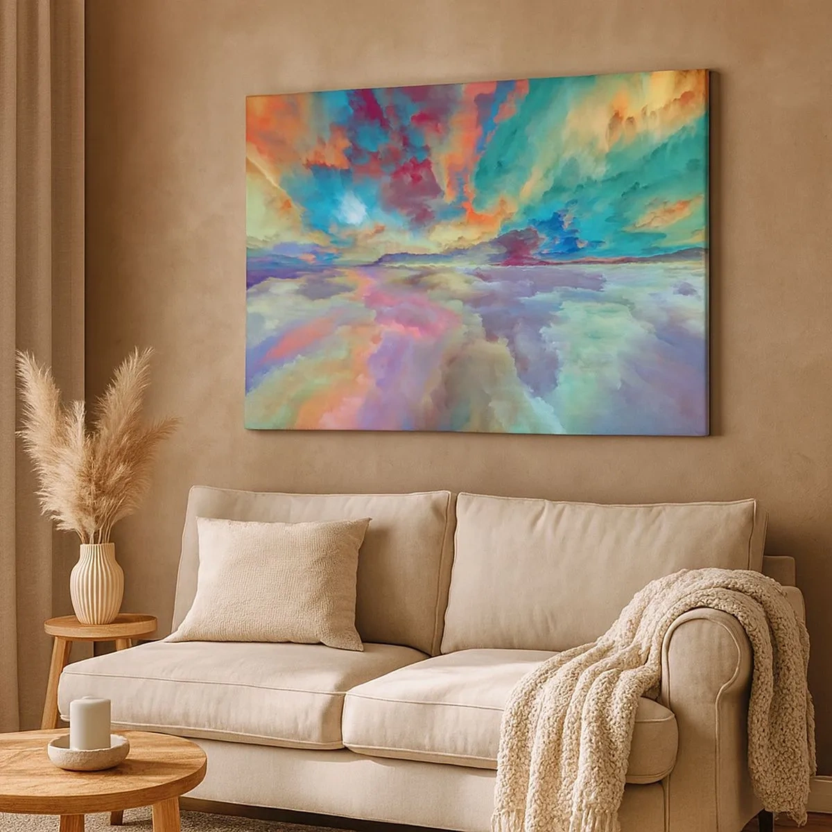 Impression sur toile - Image sur toile - Paysage de nuages colorés dans un style abstrait - 70x50cm - Deux paradis - Décoration murale moderne pour le salon et la chambre ARTTOR