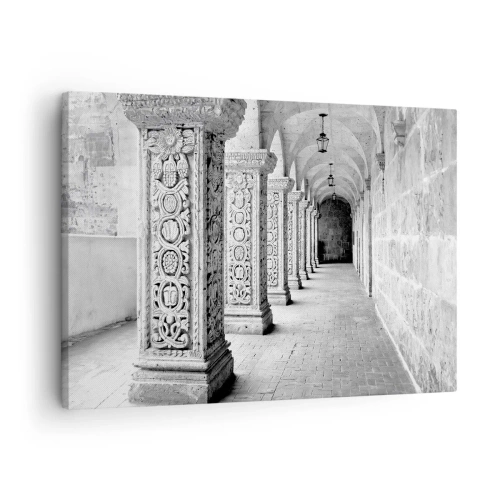 Impression sur toile - Image sur toile - Colonnes historiques dans une prise de vue monochrome - 70x50cm - Où cela mène-t-il…? - Décoration murale moderne pour le salon et la chambre ARTTOR