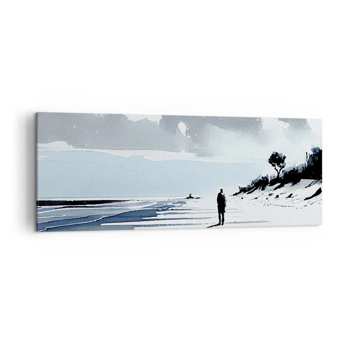 Impression sur toile - Image sur toile - Une silhouette solitaire marchant sur une plage déserte - 140x50cm - Seul à seul - Décoration murale moderne pour le salon et la chambre ARTTOR