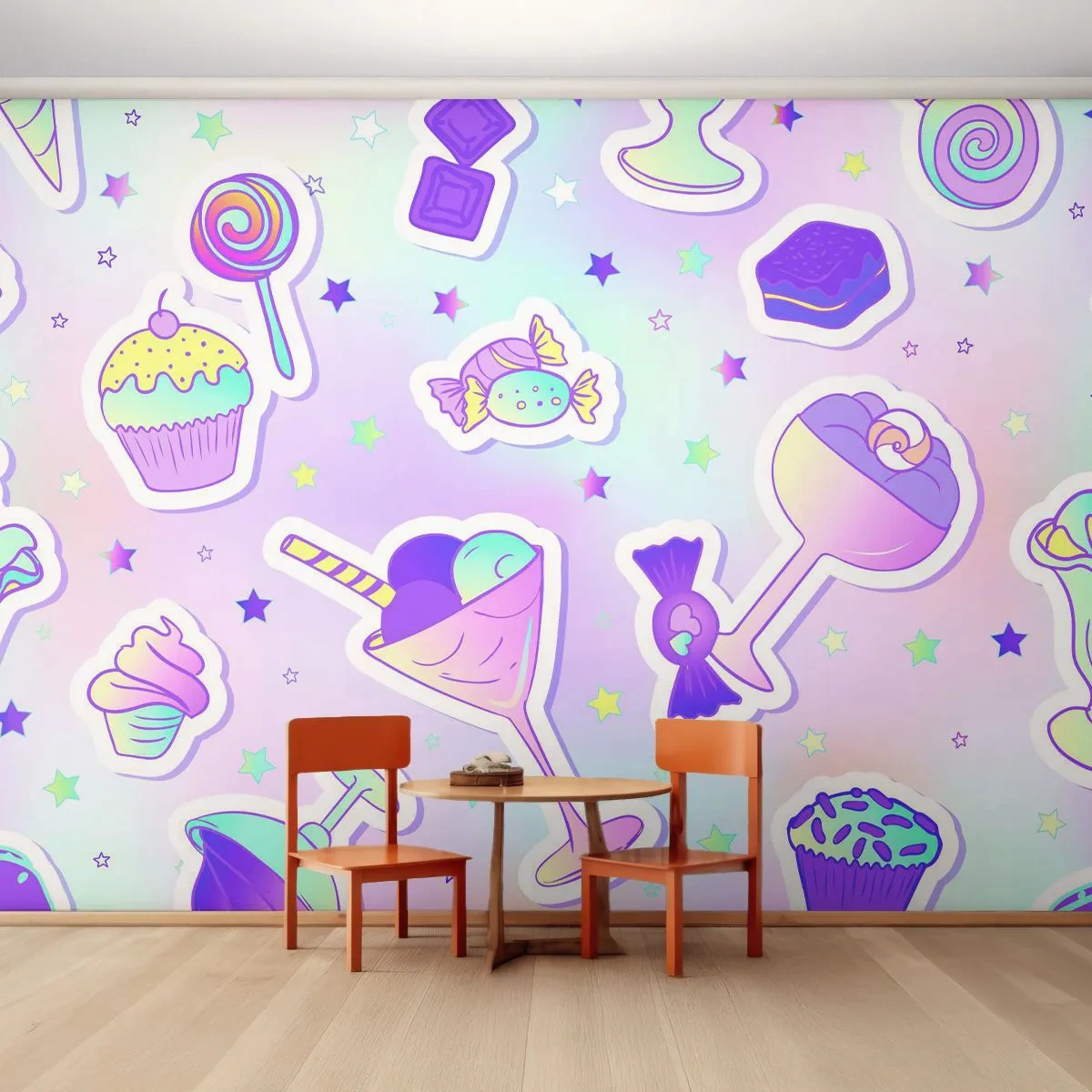 Papier Peint Photo Premium Sand - Bonbons et desserts colorés dans un style pastel - 100x70cm - Pour que tous les jours soit un anniversaire  - Décoration murale moderne pour le salon et la chambre ARTTOR