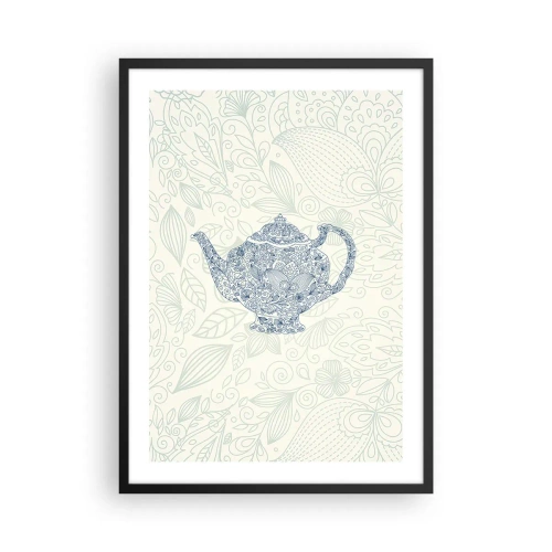 Affiche dans un cadre noir - Poster - Illustration décorative d'une théière avec un motif subtil sur un fond clair. - 50x70cm - Le charme du thé - Décoration murale moderne pour le salon et la chambre ARTTOR