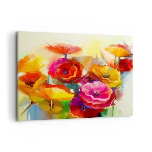 Impression sur toile - Image sur toile - Fleurs abstraites colorées sur fond clair - 100x70cm - Pas seulement rouge - Décoration murale moderne pour le salon et la chambre ARTTOR