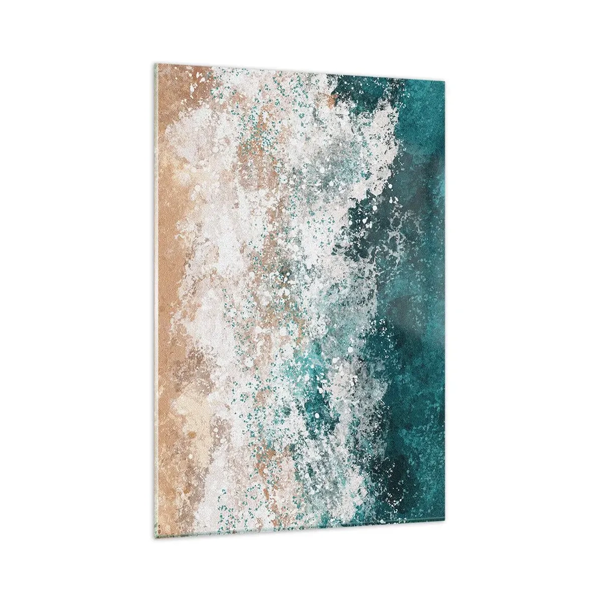 Impression sur verre - Image sur verre - Vague de mer abstraite dans des tons turquoise et beige - 80x120cm - Histoires de la mer - Décoration murale moderne pour le salon et la chambre ARTTOR