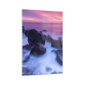 Impression sur verre - Image sur verre - Côte rocheuse au coucher du soleil - 70x100cm - Naissance dans la lumière et le brouillard - Décoration murale moderne pour le salon et la chambre ARTTOR