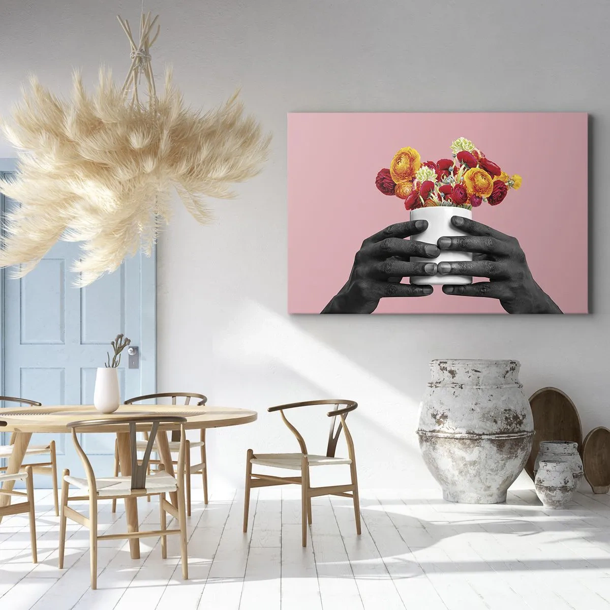 Impression sur toile - Image sur toile - Mains tenant un bouquet de fleurs colorées - 120x80cm - Apothéose de la vie - Décoration murale moderne pour le salon et la chambre ARTTOR