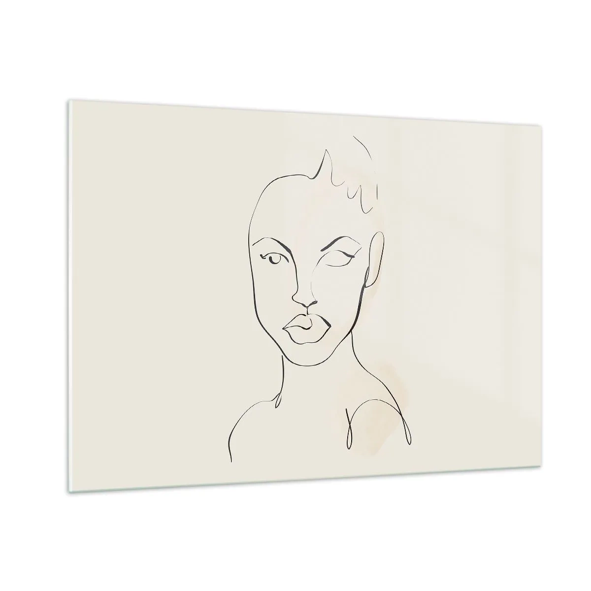 Impression sur verre - Image sur verre - Le contour du visage est dans des tons de noir avec de subtils accents roses. - 100x70cm - Esquisse de la sensualité - Décoration murale moderne pour le salon et la chambre ARTTOR