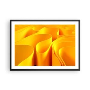 Affiche dans un cadre noir - Poster - Vagues abstraites jaunes ressemblant à des rayons de soleil - 70x50cm - Comme les vagues du soleil - Décoration murale moderne pour le salon et la chambre ARTTOR
