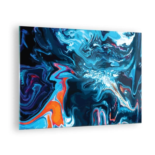 Impression sur verre - Image sur verre - Un motif abstrait dans des tons de bleu avec des accents de rouge et de blanc. - 70x50cm - Voyage au centre du ciel - Décoration murale moderne pour le salon et la chambre ARTTOR