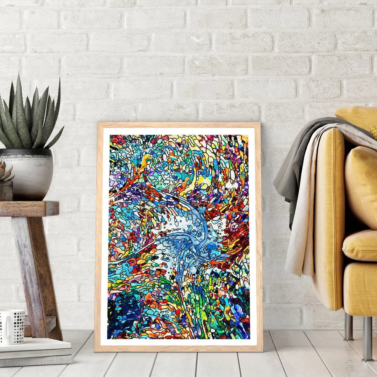 Affiche dans un chêne clair - Poster - Goutte de vitrail - 40x50 cm