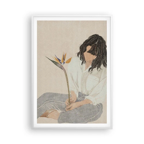 Affiche dans un cadre blanc - Poster - Portrait avec une fleur exotique - 70x100 cm