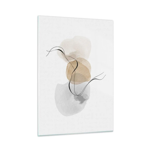 Impression sur verre - Image sur verre - Une abstraction subtile avec des taches pastel et des lignes noires. - 50x70cm - Perles d'air - Décoration murale moderne pour le salon et la chambre ARTTOR