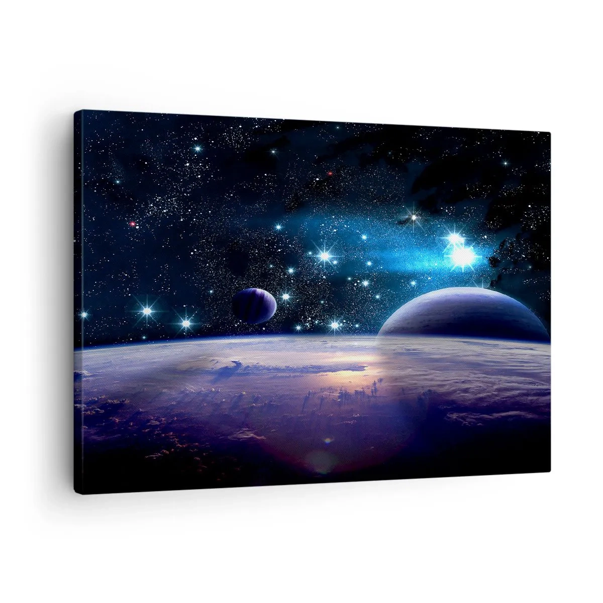 Impression sur toile - Image sur toile - Une vue de l'espace avec des planètes et des étoiles - 70x50cm - Toujours seul? - Décoration murale moderne pour le salon et la chambre ARTTOR