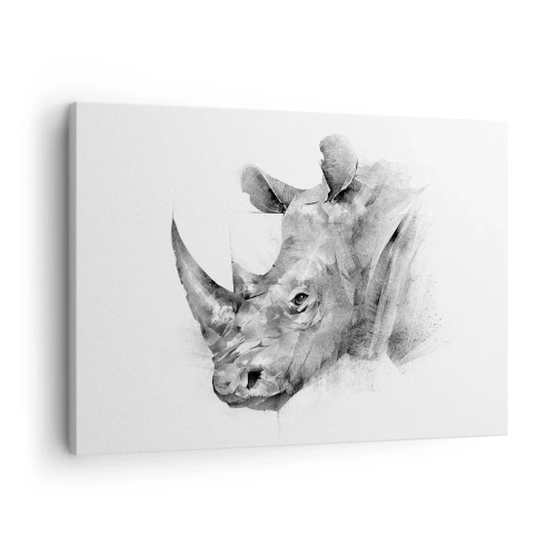 Impression sur toile - Image sur toile - Portrait artistique d'un rhinocéros en noir et blanc - 70x50cm - Potrait africain - Décoration murale moderne pour le salon et la chambre ARTTOR