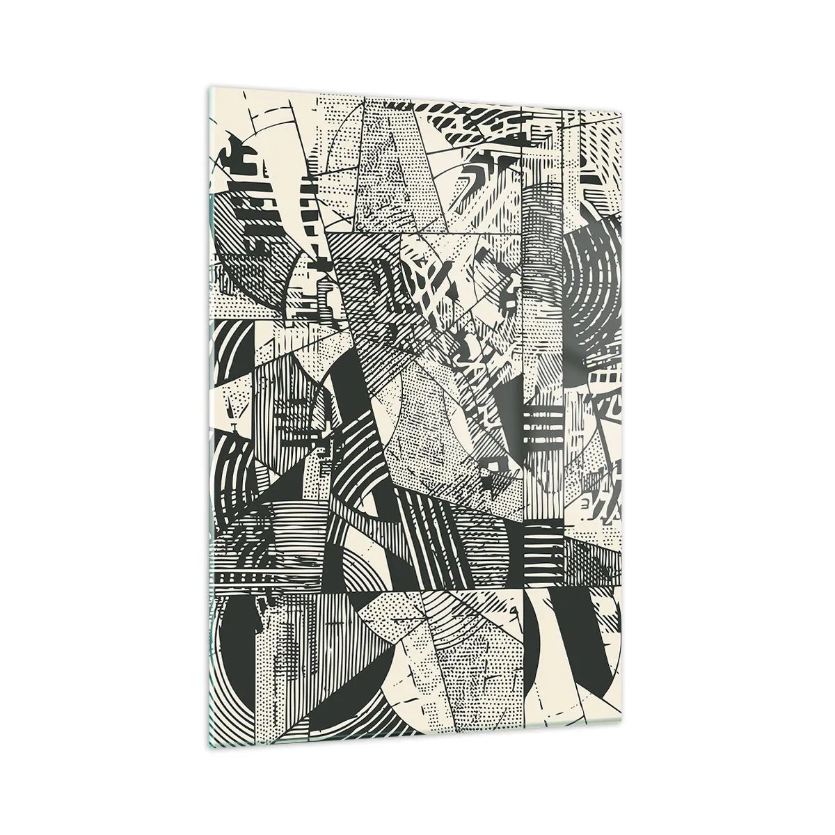 Impression sur verre - Image sur verre - Abstraction en noir et blanc avec des motifs géométriques dynamiques - 50x70cm - Dynamique du modernisme - Décoration murale moderne pour le salon et la chambre ARTTOR