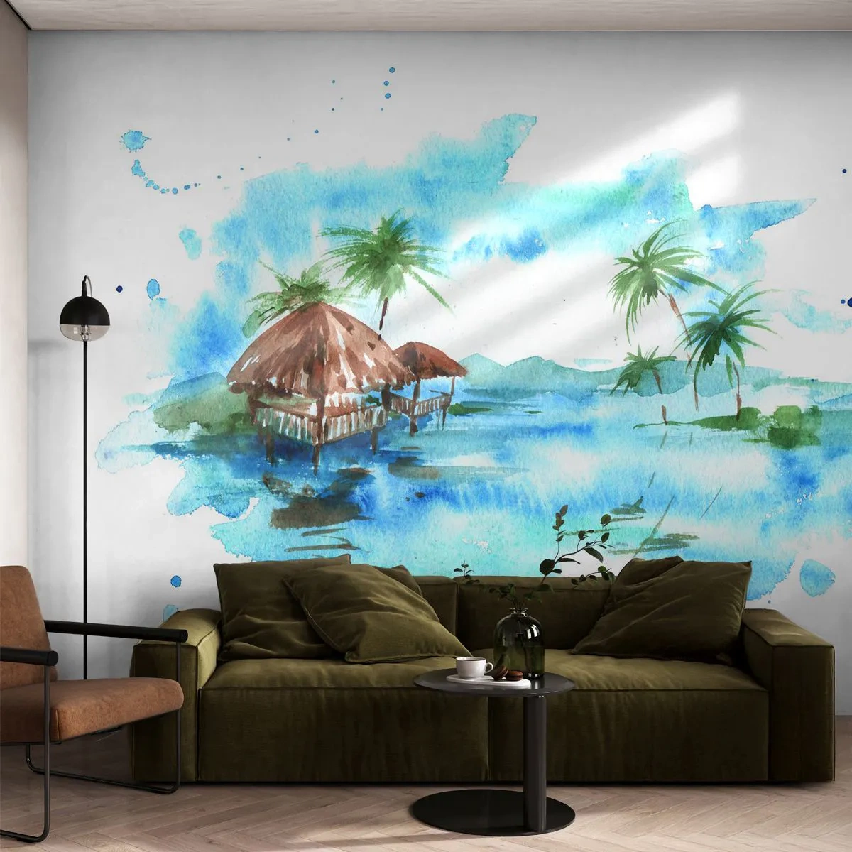 Papier Peint Autocollant Deluxe Sticker - Quelque part dans le Pacifique - Paysage, Île, palmiers - 100x70 cm