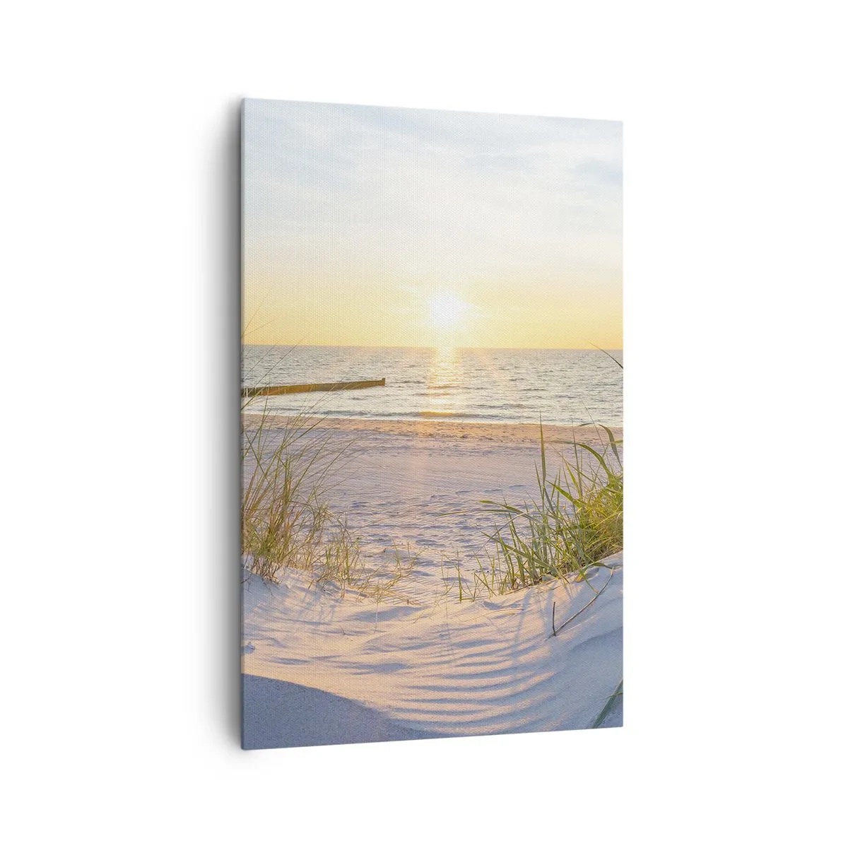 Impression sur toile - Image sur toile - Une plage de sable avec vue sur le coucher de soleil sur la mer - 80x120cm - Le bruit de la mer, le chant des oiseaux, une plage sauvage parmi les herbes… - Décoration murale moderne pour le salon et la chambre ART