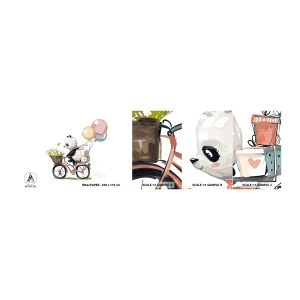 Échantillon De Papier Peint Standard Eco - Jour de chance - Pour les enfants, Panda sur un vélo, Abstraction - 100x30 cm