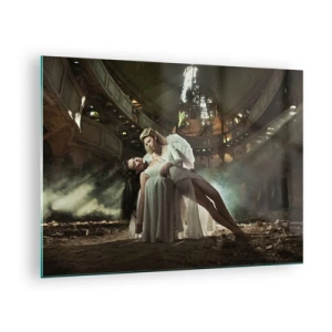 Impression sur verre - Image sur verre - Une figure d'ange tenant une femme dans les ruines d'un bâtiment - 70x50cm - L'esprit du théâtre ancien - Décoration murale moderne pour le salon et la chambre ARTTOR