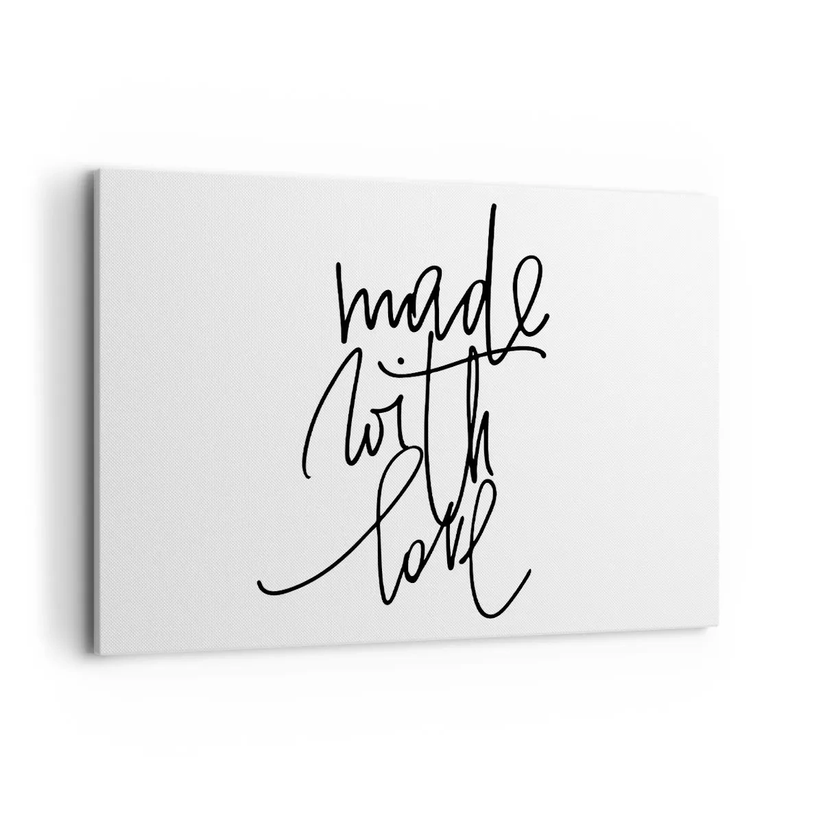 Impression sur toile - Image sur toile - Inscription noire « Made with love » sur fond blanc - 120x80cm - La meilleure marque - Décoration murale moderne pour le salon et la chambre ARTTOR