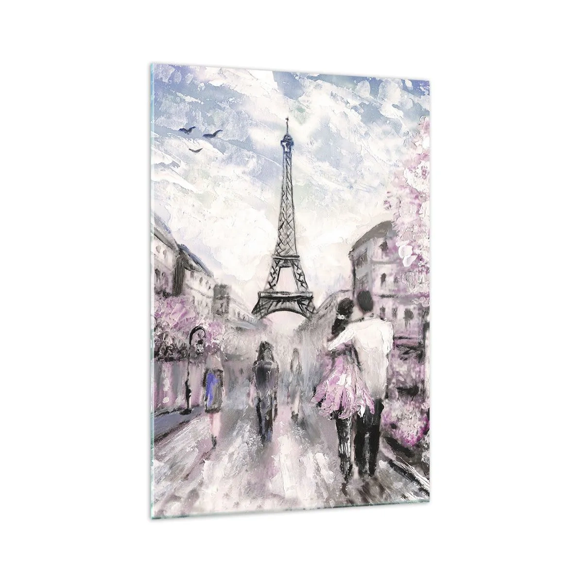 Impression sur verre - Image sur verre - Une promenade romantique à Paris près de la Tour Eiffel - 70x100cm - Comment tomber amoureu, il faut juste... - Décoration murale moderne pour le salon et la chambre ARTTOR