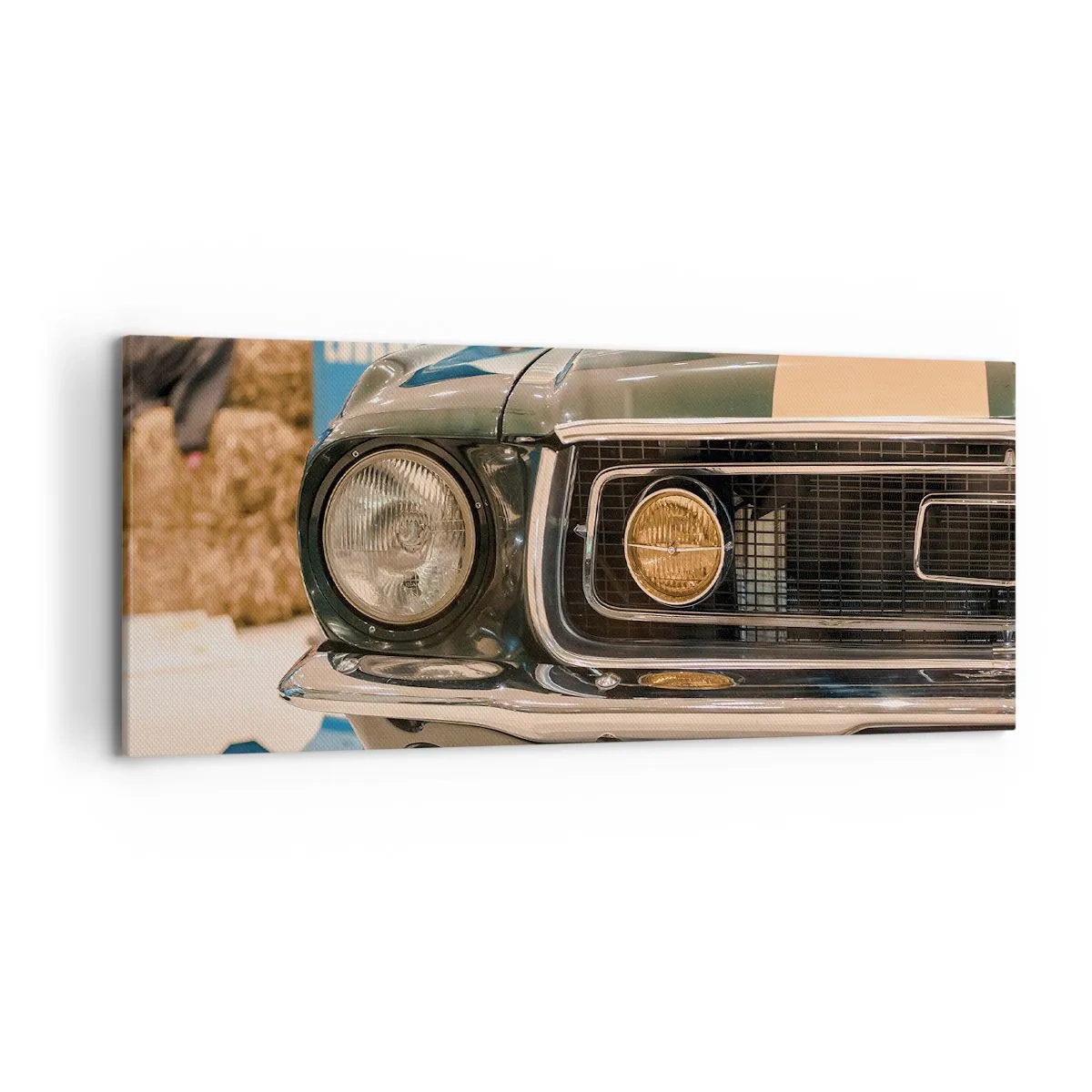 Impression sur toile - Image sur toile - Une voiture rétro emblématique dans un cadre classique - 120x50cm - Rencontre avec une légende - Décoration murale moderne pour le salon et la chambre ARTTOR