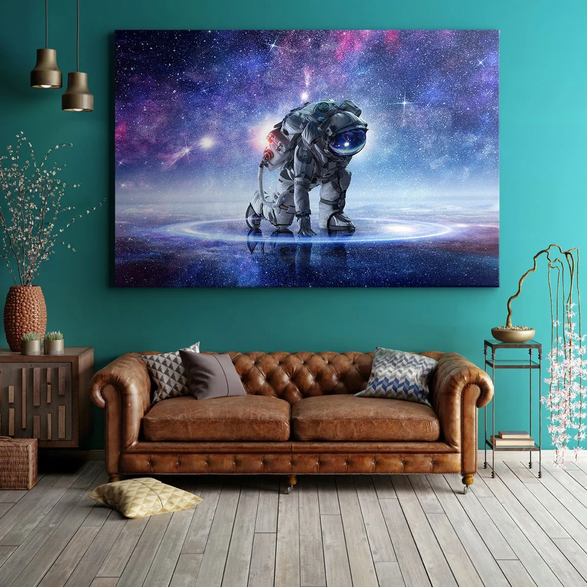Impression sur toile - Image sur toile - Astronaute dans un paysage galactique - 100x70cm - Le ciel étoilé au dessus de moi - Décoration murale moderne pour le salon et la chambre ARTTOR