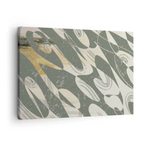 Impression sur toile - Image sur toile - Formes dynamiques dans des tons de vert et d'or - 70x50cm - Abstraction rythmique - Décoration murale moderne pour le salon et la chambre ARTTOR