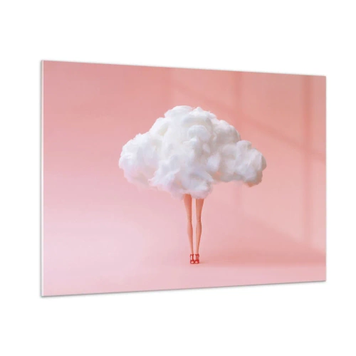 Impression sur verre - Image sur verre - Une silhouette de femme avec un nuage au lieu d'une robe sur un fond rose pastel. - 100x70cm - Douce promesse - Décoration murale moderne pour le salon et la chambre ARTTOR