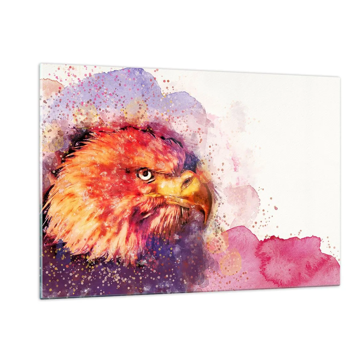 Impression sur verre - Image sur verre - Portrait à l'aquarelle d'un aigle aux couleurs intenses - 120x80cm - Tu ne veux pas savoir à quoi je pense - Décoration murale moderne pour le salon et la chambre ARTTOR