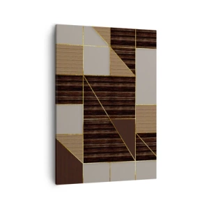 Impression sur toile - Image sur toile - Motifs géométriques dans les tons de marron avec des lignes dorées - 50x70cm - Mozaique de bronze et d'or - Décoration murale moderne pour le salon et la chambre ARTTOR