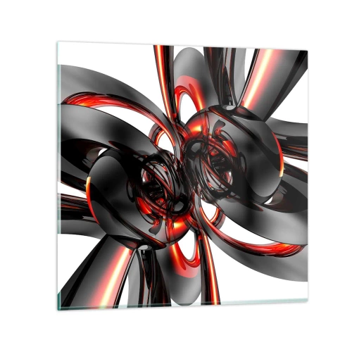 Impression sur verre - Image sur verre - Mouvement de graphite et rouge - 70x70 cm