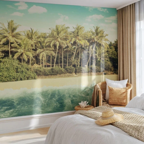 Papier Peint Autocollant Deluxe Sticker - Peut-être ici? - Paysage, Plage, Cocotier - 350x256 cm