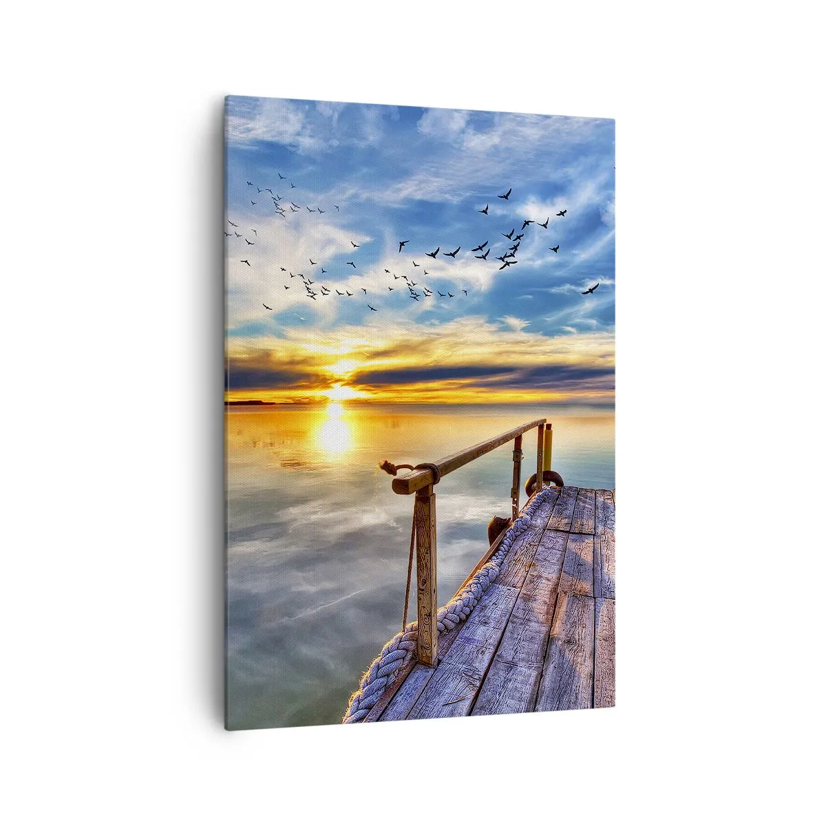 Impression sur toile - Image sur toile - Jetée en bois sur le lac au coucher du soleil - 70x100cm - Le vent se repose - Décoration murale moderne pour le salon et la chambre ARTTOR